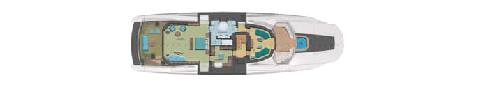 Penthouse: The owners enjoy their private floor with suite, lounge and cockpit and a foredeck with Jacuzzi. The office is accessed via the staircase.