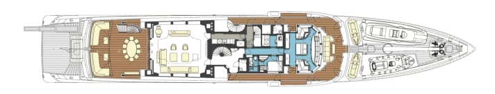 Upper deck: Only the captain spends the night here. Dinette and office complete the forward crew area