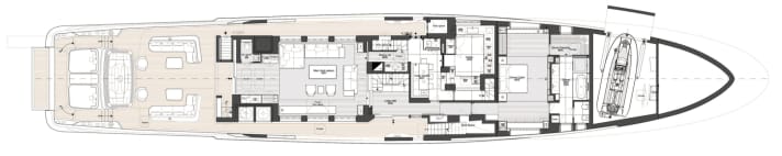 Storage space: The crew stows the tender and toys in two garages. One is located in front of the master suite, the other behind the engine room.