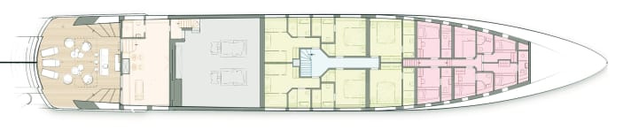 Divided: The suites all lead off a corridor, which saves space. A separate staircase leads to the gym with sleeping area.