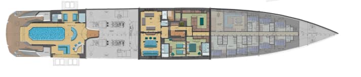 Lower deck: There are only two suites here, the free space is occupied by the gym and cinema as well as a dressing room.