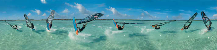 With no wave at all... lift off high to windward with a full sail. Your ticket to the modern world of freestyle.