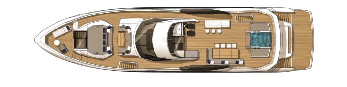 Sun deck: The wheelhouse has been positioned so that it is easy to walk around. The foredeck and aft deck form a single unit
