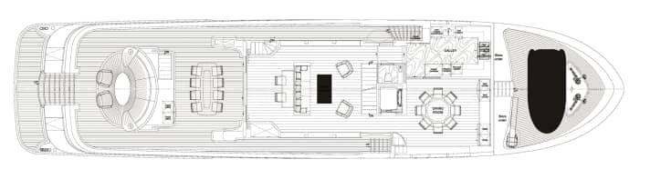 Hauptdeck: Zwischen Salon und Speisesaal baute die Werft einen Fahrstuhl ein, der drei Decks verbindet. Im Bug lagert der Tender.