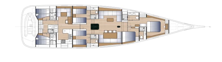 Unverrückbar: Die Kabinenaufteilung der Swan 88 sieht den Eigner immer vorn und die Crew achtern. | n.