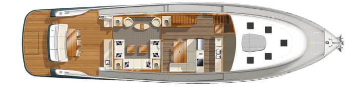 The galley is half open, beautifully bright and also serves as a staircase