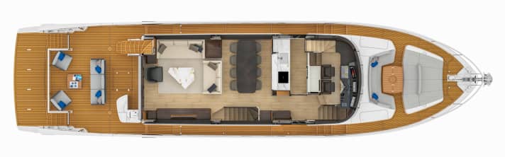 Excellent walkways: the crew can even access the flybridge via a separate entrance from the galley, which also has its own outside door | Image: BEX