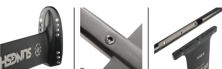 Slingshot Phantasm: Everything has an elegant look: the high-quality screws are even engraved (centre).