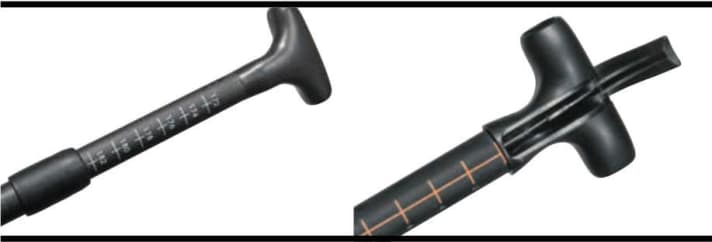 The LiteVenture (left) is also available in a 12 cm longer base length. Red uses a stepless variable adjustment with internal clamping.