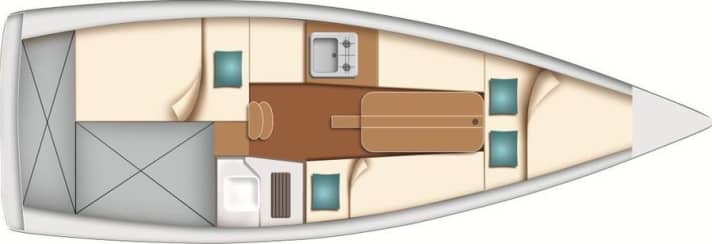   Furnishing plan with pantry at the companionway