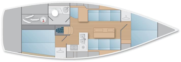 Ecco come appaiono gli interni del J/112 E. Il cantiere adotta in gran parte il layout del nuovo J/36. Ci sono solo piccoli aggiustamenti visivi.