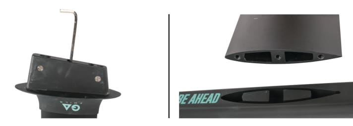 GA Hybrid HP 1050: The rigid aluminium mast allows different box adapters to be fitted (left).