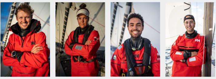   Alcuni dei dodici velisti che da anni guidano la giovane squadra olandese di VO65: Jelmer van Beek, Laura van Veen, Jorden van Rooijen e Rutger Vos (da sinistra).