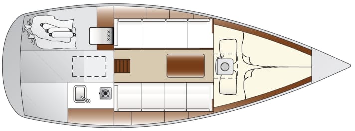   Interior with four bunks and sliding modules