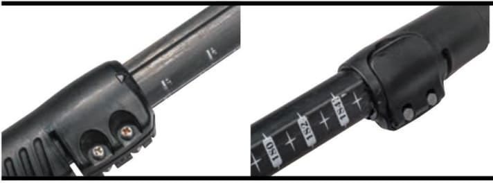 To prevent the handle from twisting during adjustment, either grooves in the pull-out tube (left) or a profile flattened on one side prevent twisting (right).