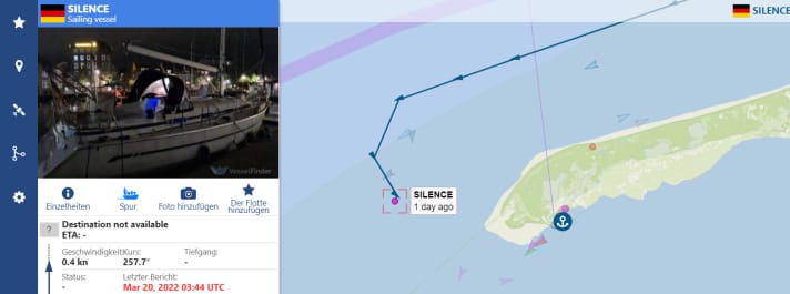   L'ultima posizione segnalata della nave naufragata appena al largo della caldera tra Terschelling e Vlieland, circa un'ora e mezza prima dell'incidente