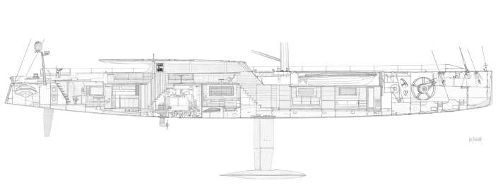 Handgezeichneter Querschnitt des Architekten Lucio Micheletti.