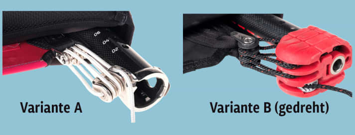 Rope guide with different pulleys on the sail