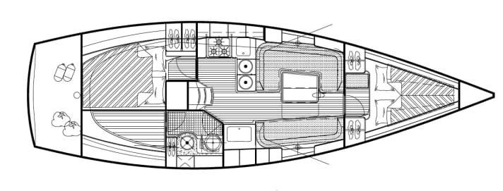   Vilm 37/115 interior layout: Two cabins, one wet room as standard. Variants are possible