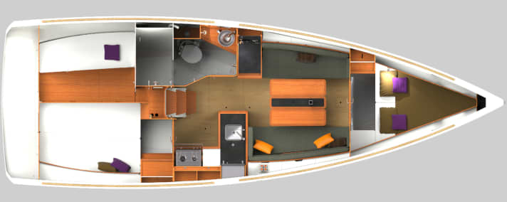   Sun Odyssey 349 mit zwei Kabinen und größerem Bad