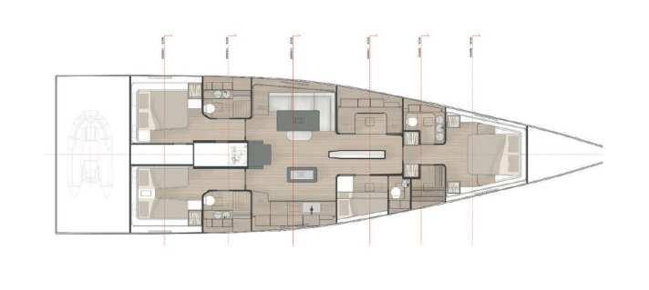 Layout A with two guest cabins aft.