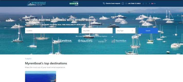 Die mittlerweile gelöschte Website von Myrentboat, durchaus professionell gemacht.