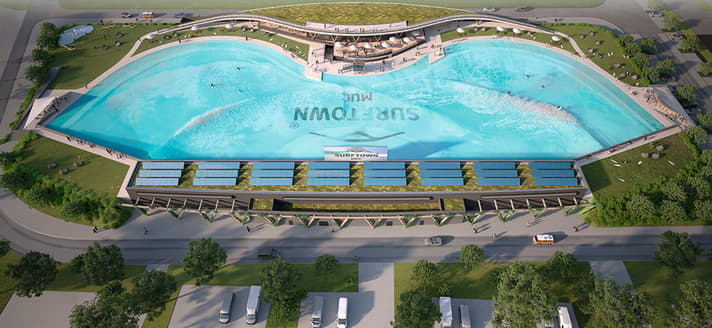 So soll die Surftown Munich nach ihrer Fertigstellung 2024 aussehen.