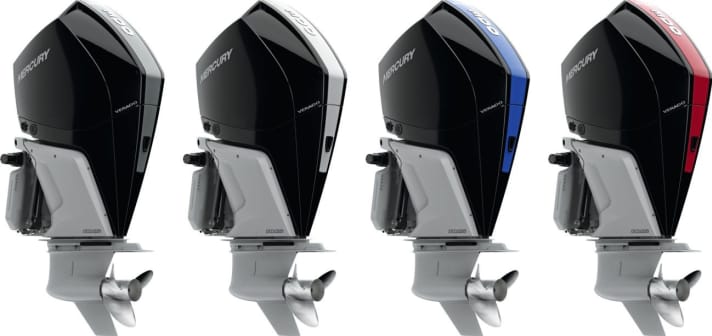 To suit every taste: the stripes in the middle are available in a wide range of colours to make the boat-motor combination look even more stylish. The compact (narrow) design of the motors enables close twin motorisation.