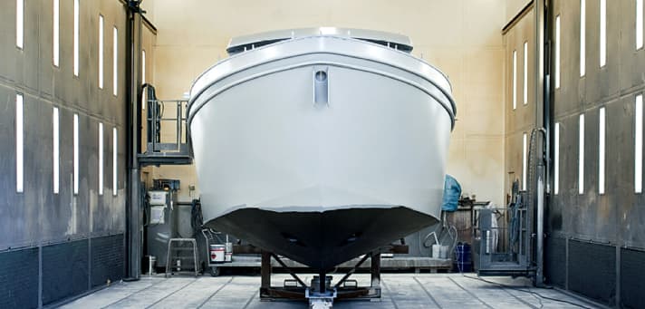   Steel yacht in the paint shop