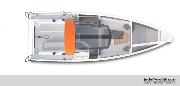   The top view shows where there is headroom below deck due to the dodger