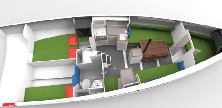   Ofcet 32 sports cruiser: more cosy inside with fixed bulkheads and doors to the cabins, plus more wood content