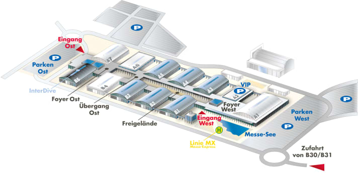 Site plan of the Friedrichshafen Exhibition Centre | Drawing: Marc André Bergmann