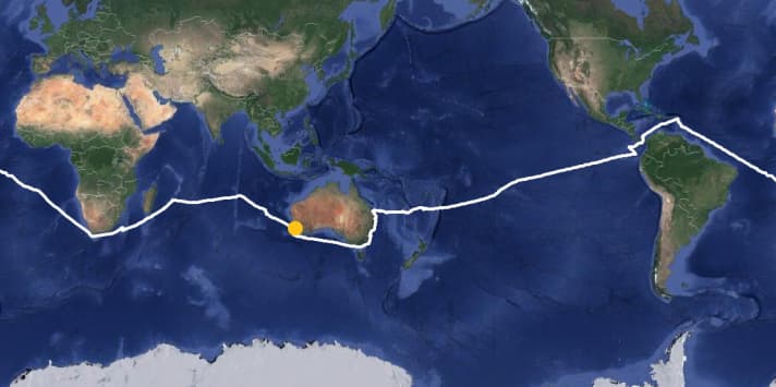  L'itinéraire : de Fremantle, sur la côte ouest de l'Australie, Sanders a fait le tour du monde à l'ouest via le canal de Panama.
