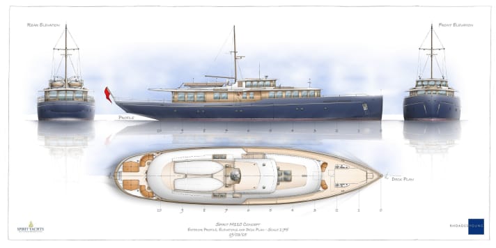 "Spirit Royale": The Spirit Yachts flagship in the style of classic gentleman's yachts was created on the computers of Rhoades Young. | g.