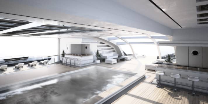 Indoor pool: The aft deck houses a 200 square metre beach club with gym equipment and terraces. | n.