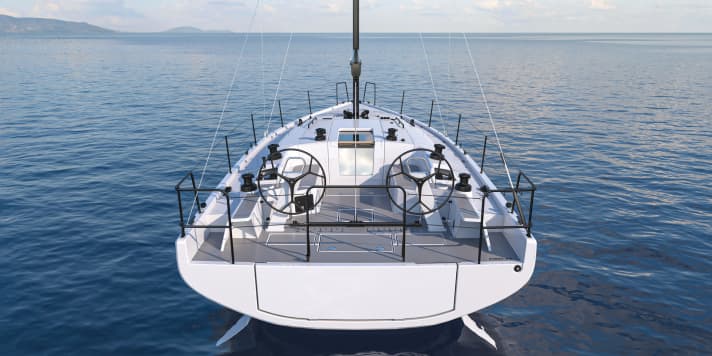   First 44 Performance von achtern: Sie bietet einer Regattacrew sechs Winschen, Inhauler für die Genuaschoten, insgesamt mehr Trimmmöglichkeiten und obendrein einen Gewichtsvorteil von bis zu einer halben Tonne