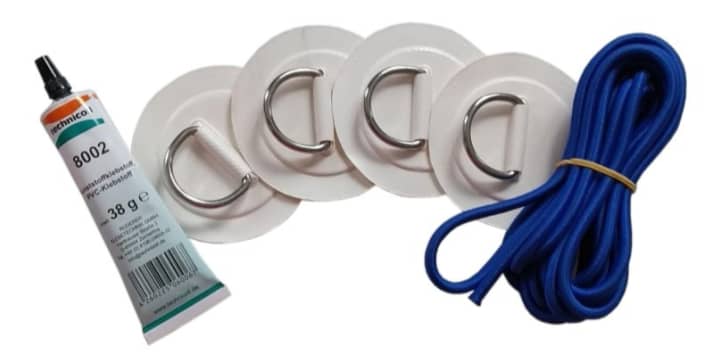 The retrofit luggage net set from Sport Vibrations includes eyelets, elasticated straps and adhesive.