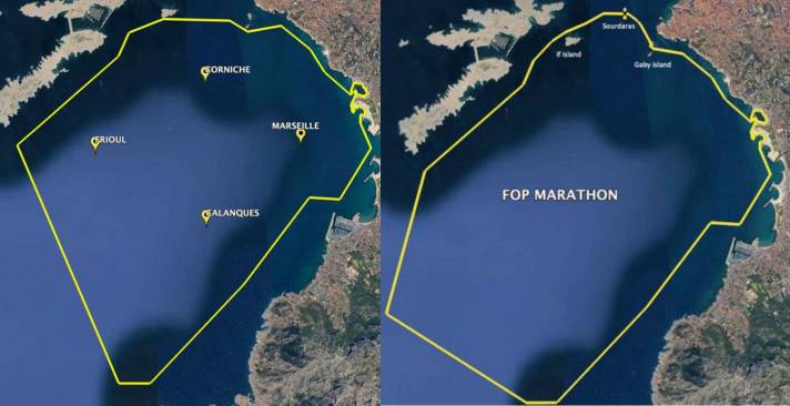 You can sail on four courses (left), the IQ foilers also have to sail a marathon (right)