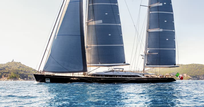 The "Sybaris" measures 3,045 square metres of sail area