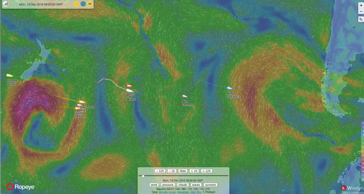   L'animation montre clairement dans quel courant d'air navigue chaque skipper.