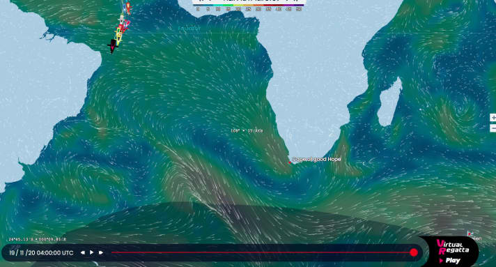  Die komplizierte Wetterlage auf dem Weg zum Kap der Guten Hoffnung zwischen zwei Hochs hindurch