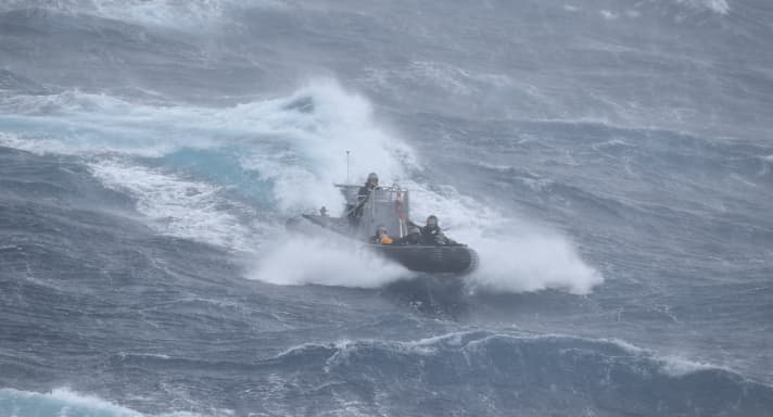 The Royal New Zealand Navy inflatable boat during the rescue