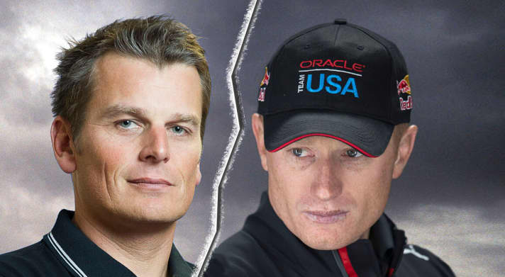   Mit Halsen auf Foils brachten Dean Barker (l.) und das Emirates Team New Zeland die amerikanischen Cup-Verteidiger um Skipper Jimmy Spithill (r.) 2013 an den Rand einer historischen Niederlage. Dann aber holten die Amerikaner auf und besiegten die Kiwis mit einem der stärksten Comebacks der Sportgeschichte