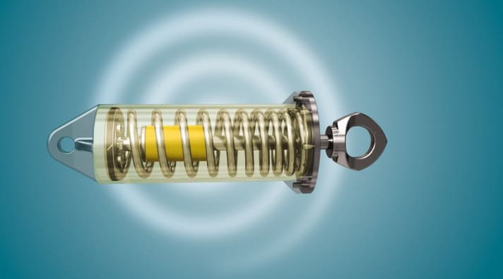 Stainless steel damper: The piston connects the stay and mooring line. | r.