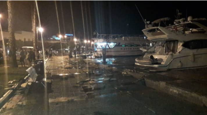  Damage to the harbour in Kos