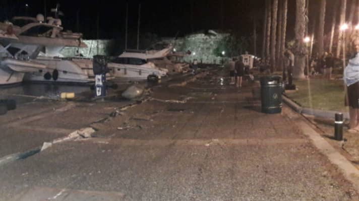   Damage to the harbour in Kos