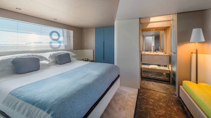 The saloon and lower deck area have a chic, elegant design. The berths are ventilated and have comfortable upholstery