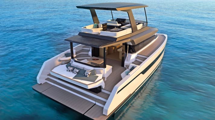 Fifteen metres in length and three levels offer space for a saloon, three or four cabins, a flybridge and a cockpit in a double pack