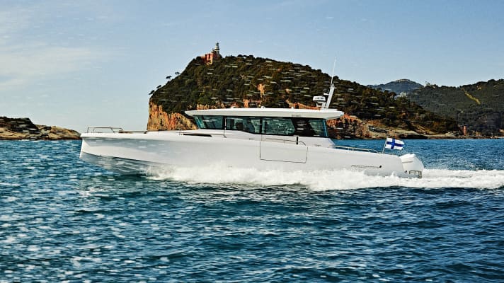 At high speed off the coast of Mallorca.