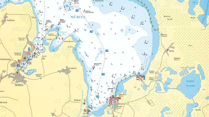 On inland waterways, the waterways are marked from the source to the mouth: Red buoys on the right bank, green buoys on the left bank.
